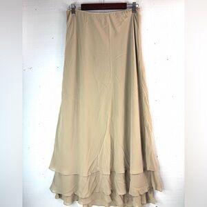 Alex Evenings L Layered Lined Maxi Skirt in Soft Beige
